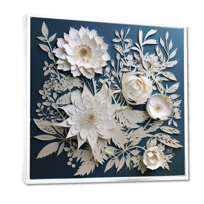 «Ryot White and Blue Flowers Bouquet Elegance», reproduction sur toile, H 36 po x l 36 po, Cadre flottant blanc