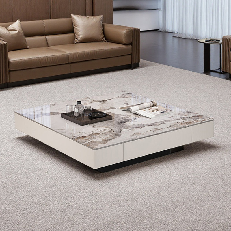 Table basse italienne de luxe moderne, 15" H x 31.49" L x 31.49" W, Beige/gris, Blanc