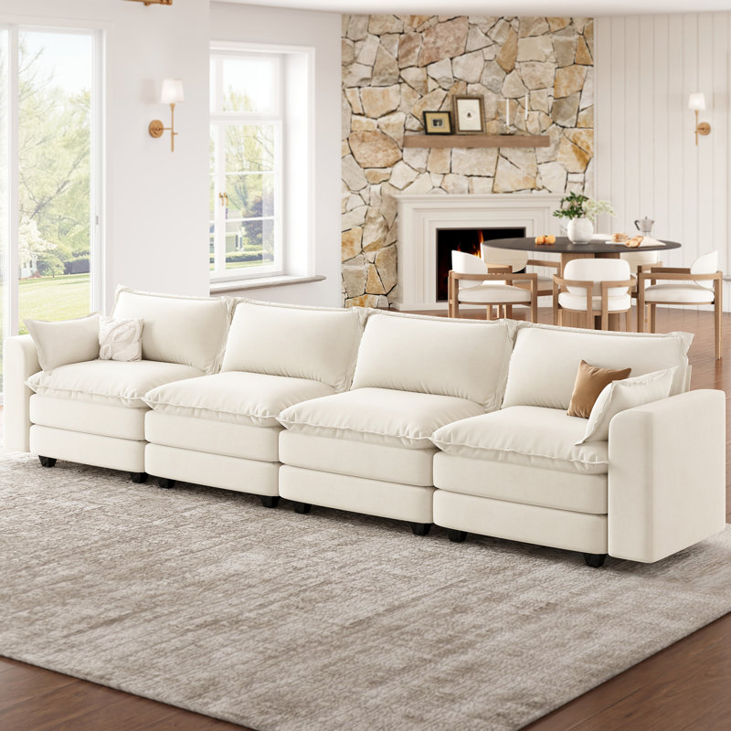 Canapé modulaire 4 places Jed, beige, H 33,6 po x l 153,5 po x P 29,9 po, Beige