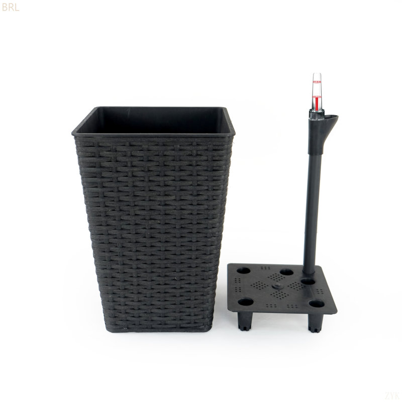 2-Pack Woven - Style Square Urn Planters Set For Natural Indoor & Outdoor Decor, Espresso
