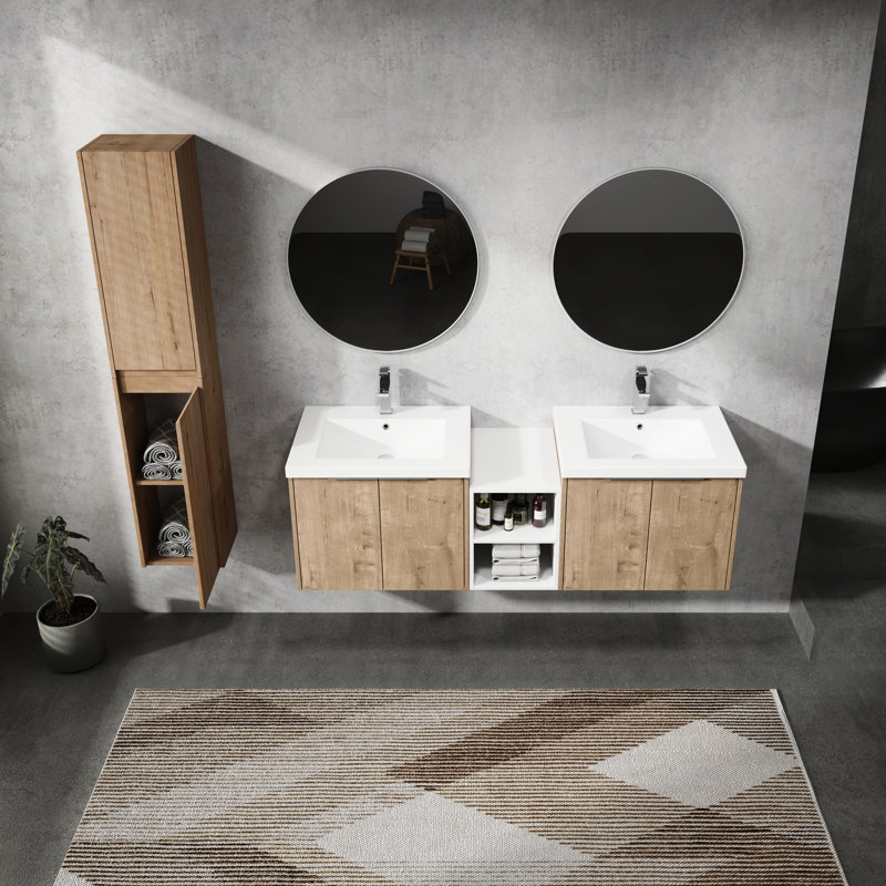 Meuble-lavabo de salle de bain avec lavabo et armoire d'appoint - 60 po, finition moderne, design élégant, 60"