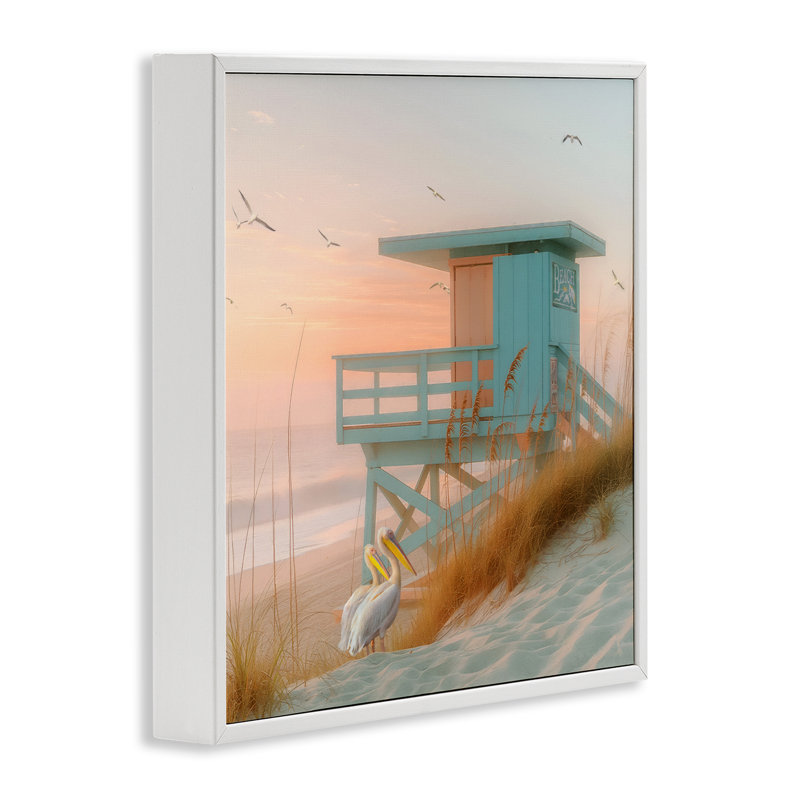«Coastal Charm Beach Hut», estampe numérique par Steve Hunziker, Giclée encadrée blanc bord de mer, H 12 po x l 12 po