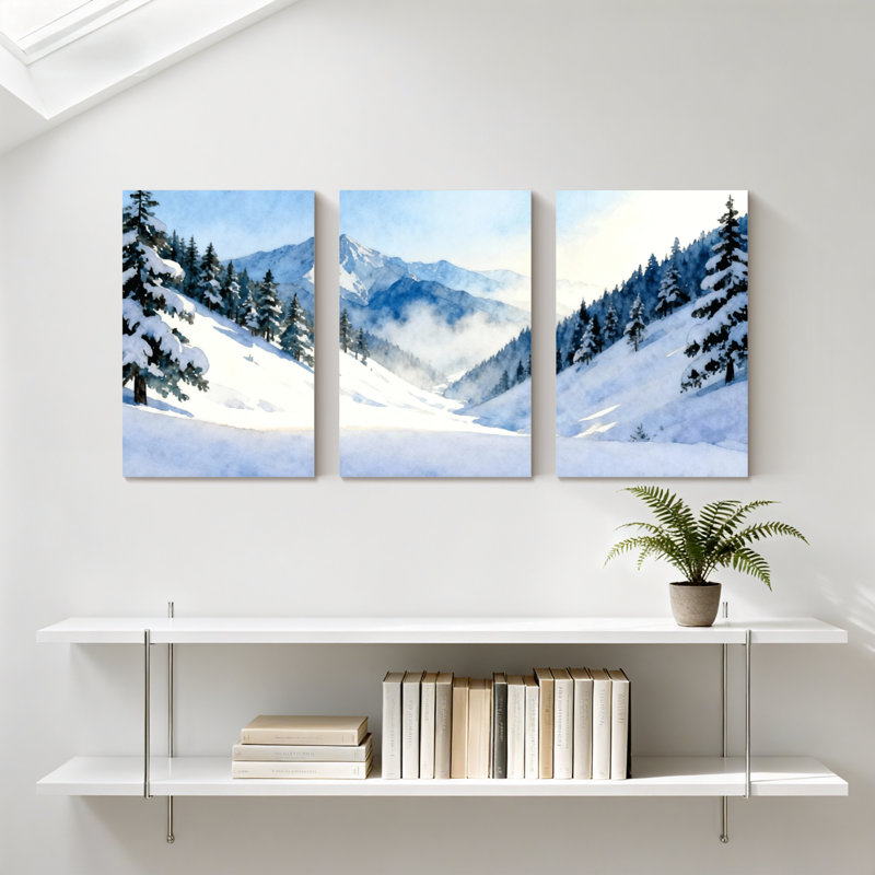 Forêt d'hiver, Snowy Mountains, arbres de pin, paysage d'hiver, ensemble de 3 impressions sur toile, H 18 po x l 36 po