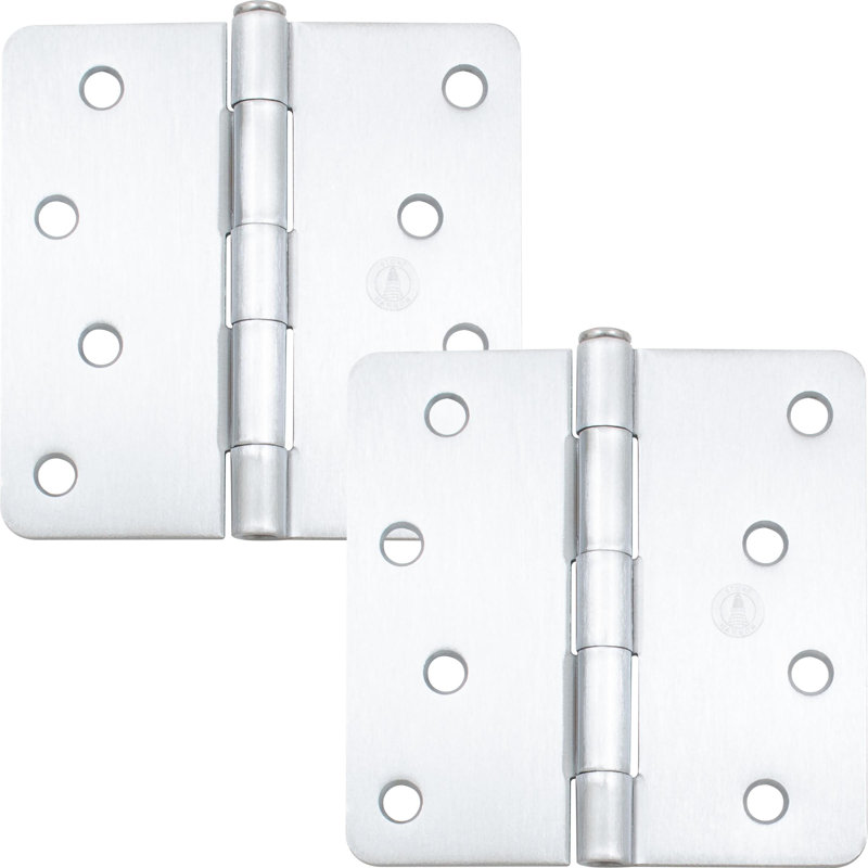 Charnières de porte de 4 po, coin de rayon de 1/4 po, Chrome satiné