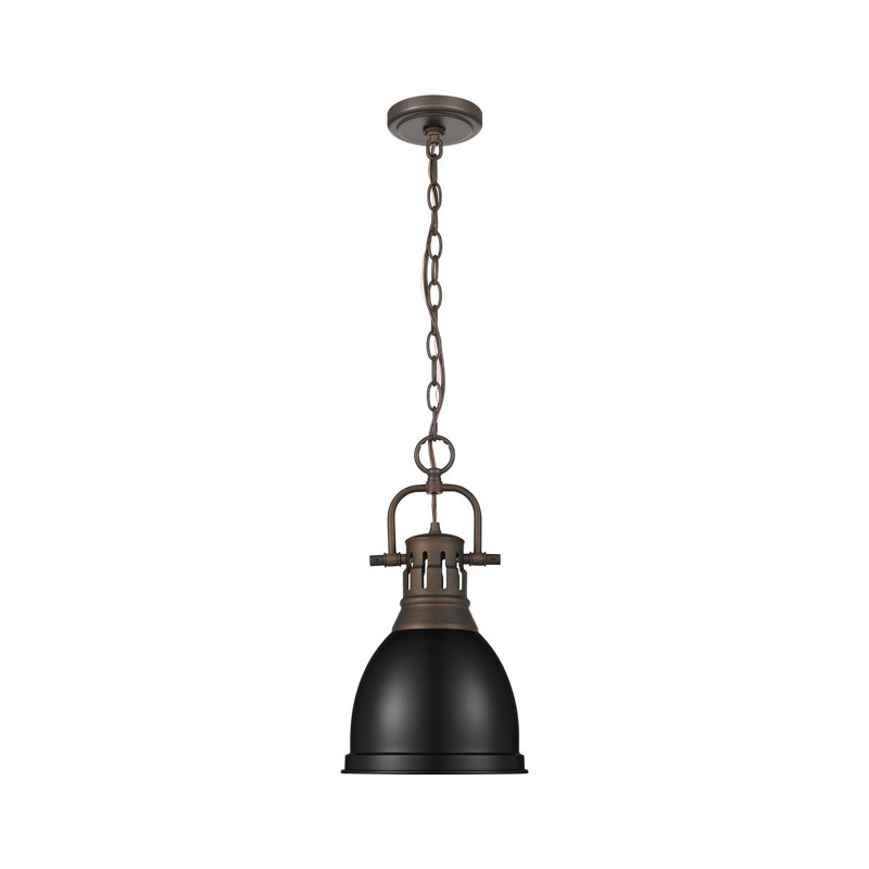 Luminaire suspendu 1 lumière avec chaîne Cajoux, H 8,875 po x l 8,875 po, Noir mat, Bronze huilé