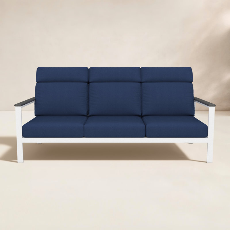 Townsend Metal Outdoor Sofa With Sunbrella Cushion, Solid Color, Canvas Navy