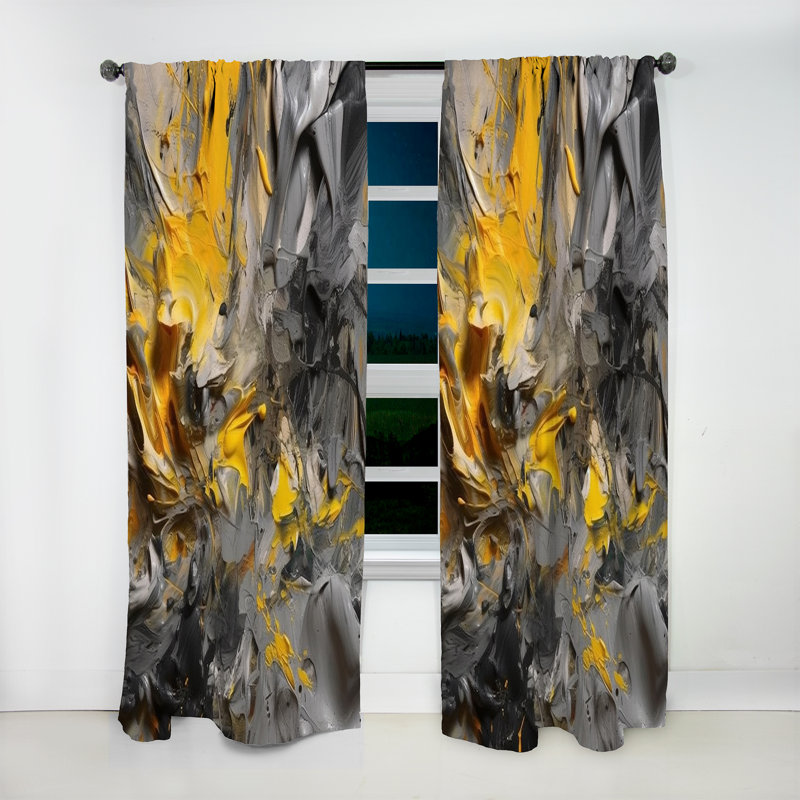 Rideau occultant abstrait jaune moutarde et gris vif V - 1 panneau, L 52 po x L 120 po