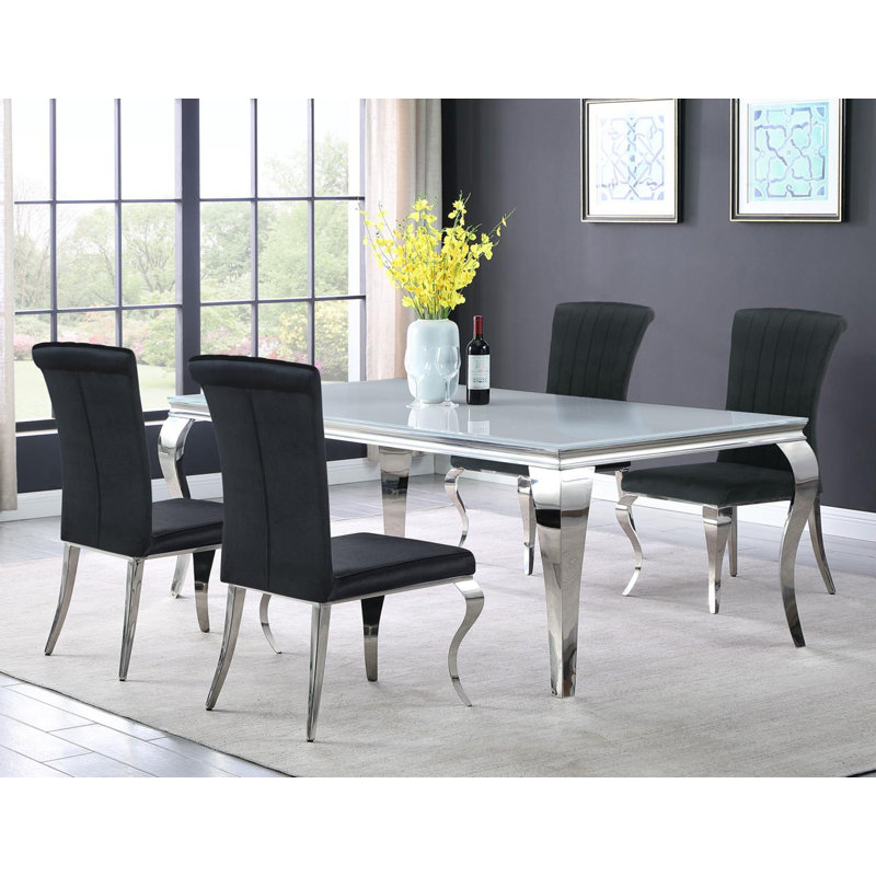 Keshaun Rectangular Dining Table with Glass Top, Silver, 41.9" W x 80.35" L
