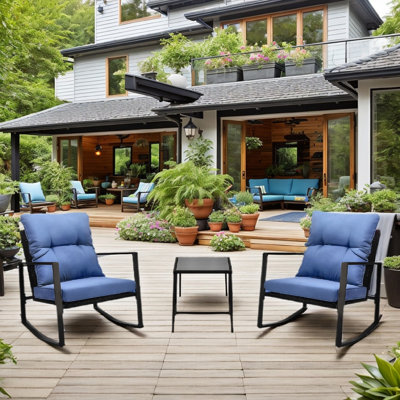 Ensemble de bistro 3 pièces pour terrasse avec coussin bleu pour jardin