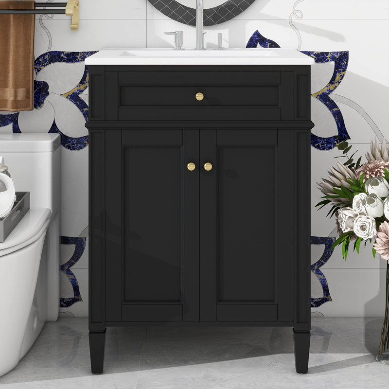 Ensemble de meuble-lavabo contemporain de 24 pouces avec lavabo, 2 portes à fermeture silencieuse et un tiroir escamotable