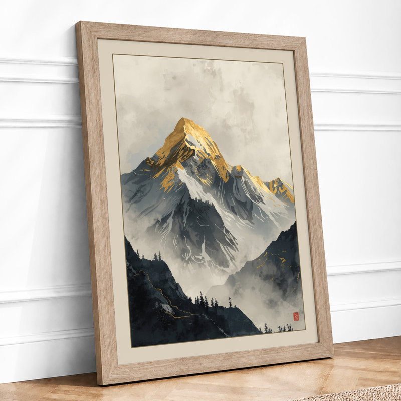 Mountain at Sunrise Scandinavian - Framed Print, Oak, A4 - 29.7 x 21.0 cm