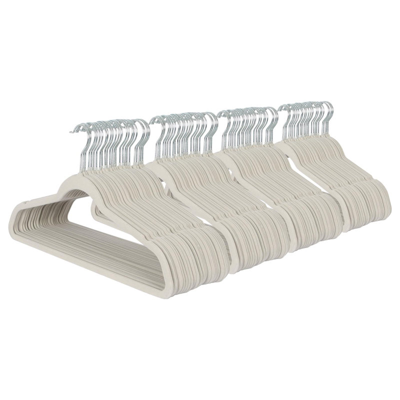 Harbour Housewares - Velvet Hangers - Non-Slip Coat Hangers with Trouser Bar, 100, Grey
