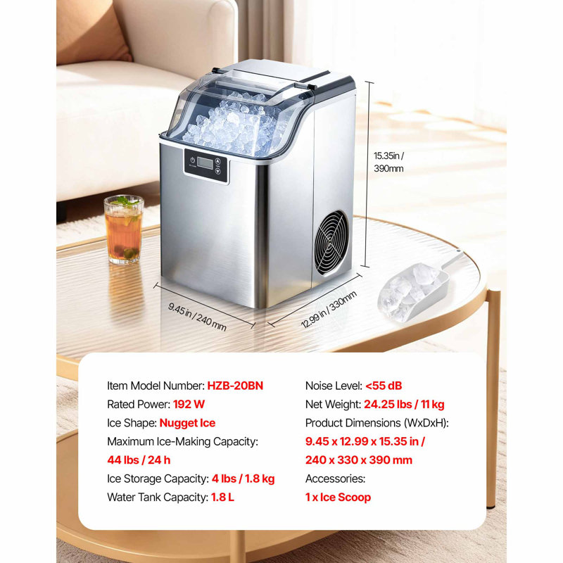 Machine à glaçons de comptoir, 44 lb par jour, machine portative autonettoyante avec pelle, panier à glaçons de 4 lb, machine à glaçons avec glaçons à croquer pour la maison, la cuisine, le bureau, le bar et la fête