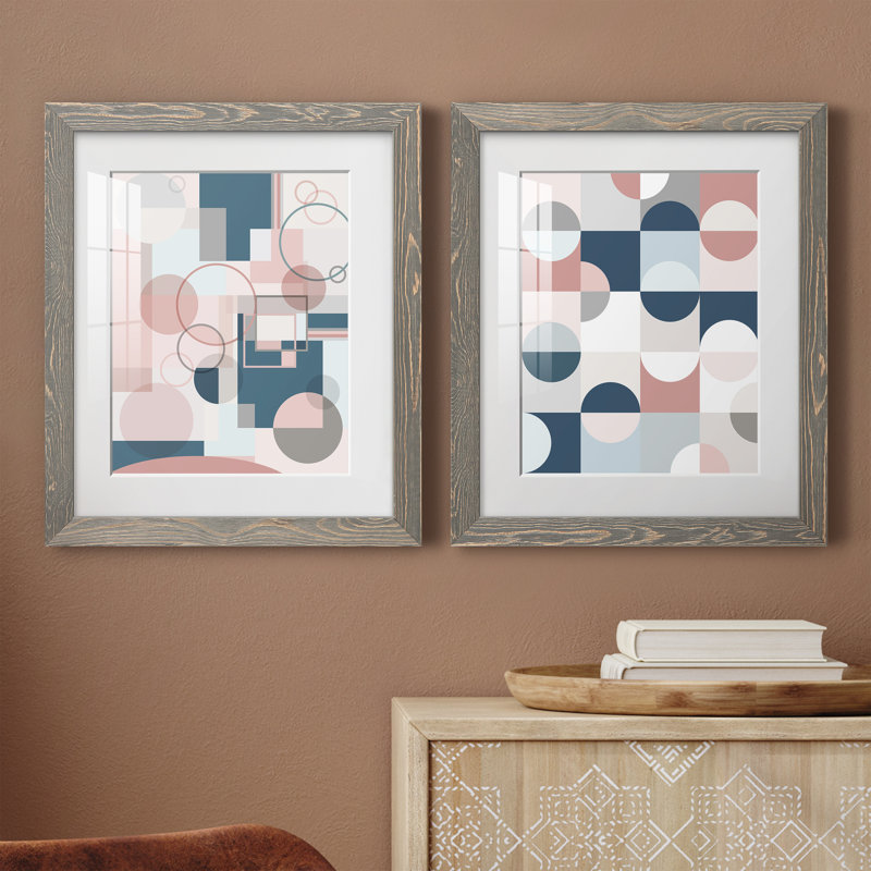 Modern Geo - ensemble de 2 peintures, H 24 po x l 36 po x P 1,5 po, Cadre en papier gris
