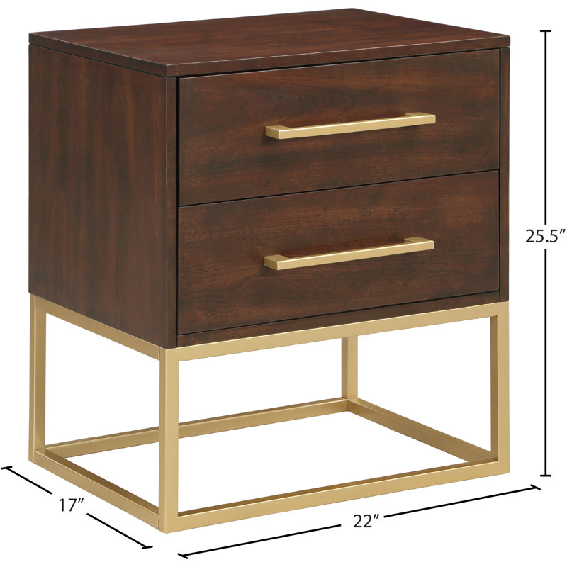Maxine Dark Cherry and Gold Birch Veneer 2-Drawer Nightstand