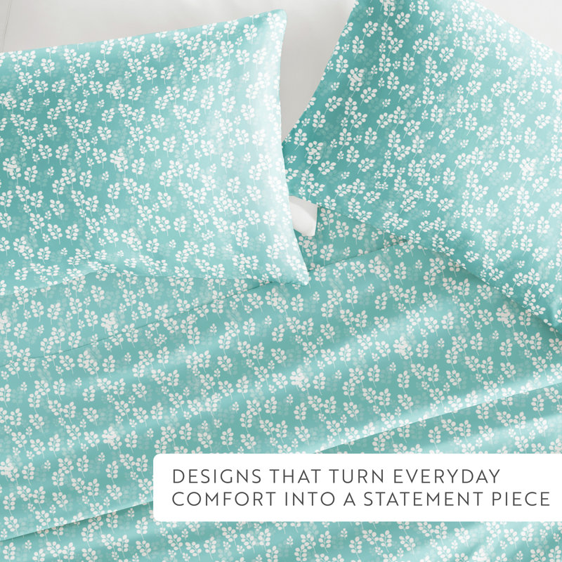 Ensemble de draps en microfibre Floral Wheatfield, Bleu pâle, Lit simple
