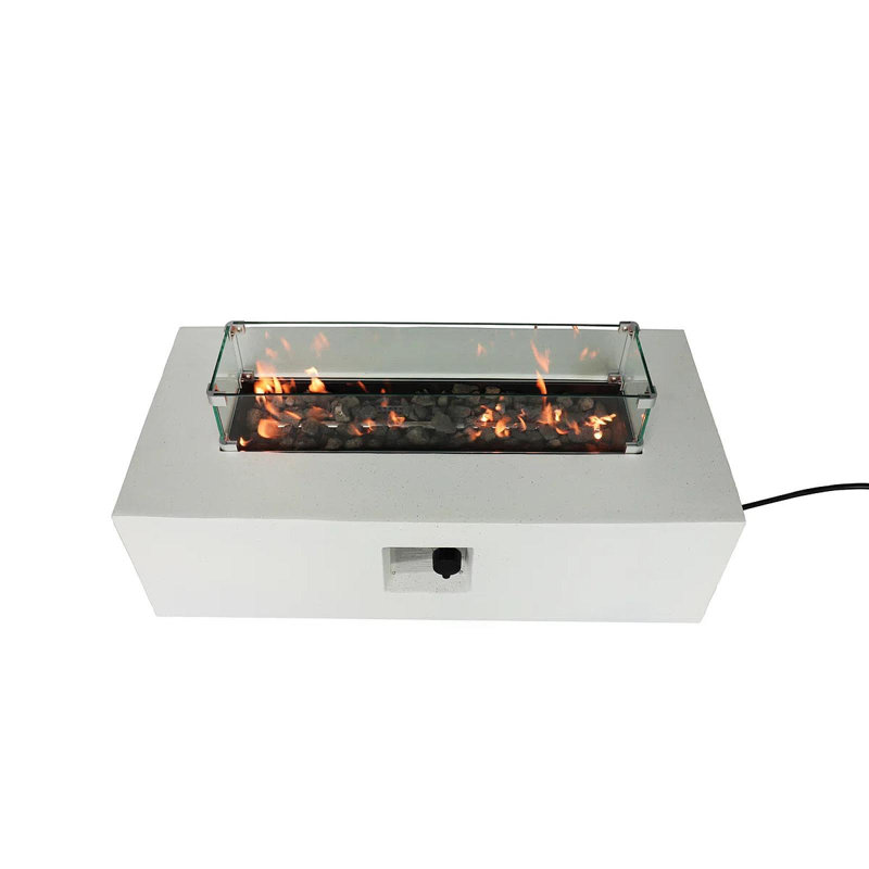 Table rectangulaire pour foyer d'extérieur au propane en béton avec renforcement en fibre