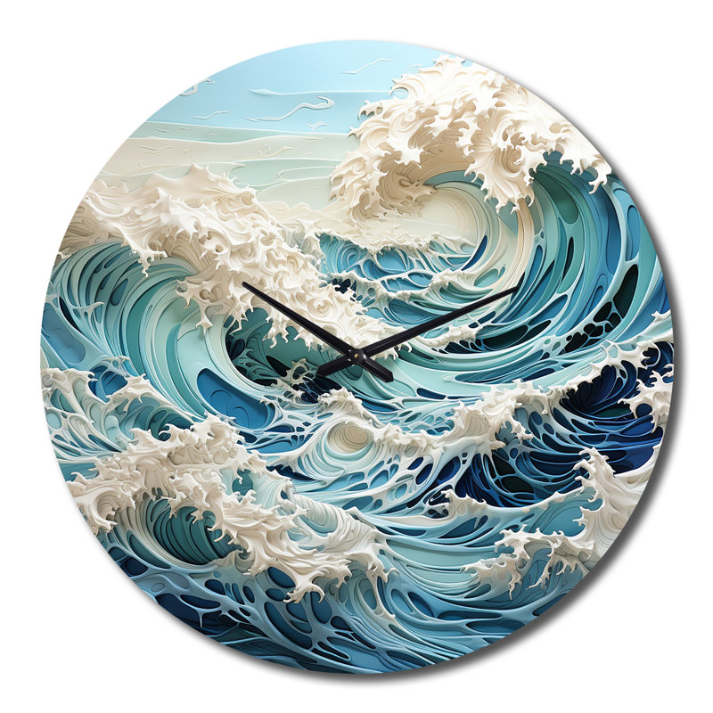 Blue Kinetic Waves I - Horloge murale nautique et de plage, Grand