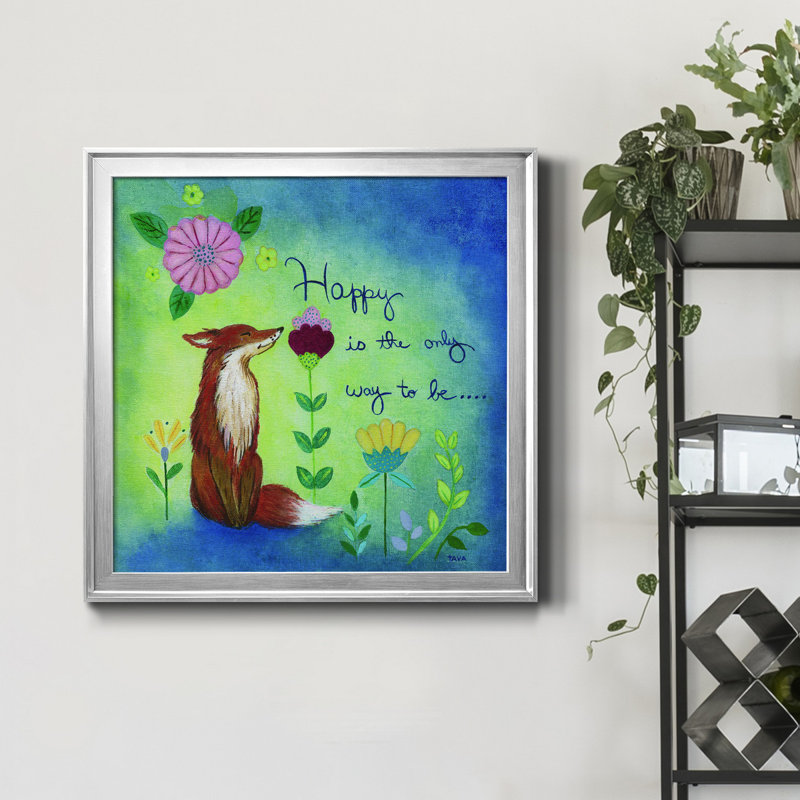 Happy Fox - peinture sur toile encadrée, Encadrement argenté, H 30,5 po x l 30,5 po x P 1,5 po