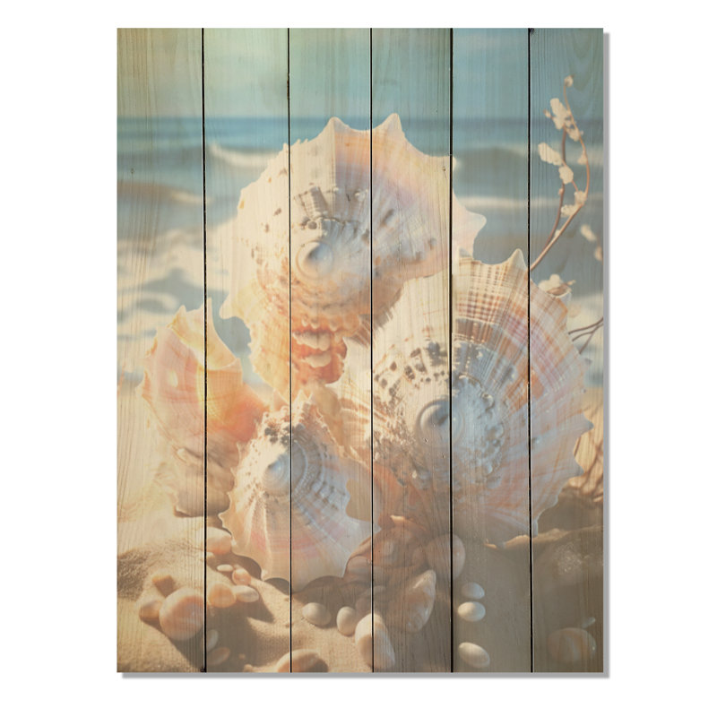 Coquillages sur Dreamy Tide I - coquillage sur bois de pin naturel, H 20 po x l 10 po
