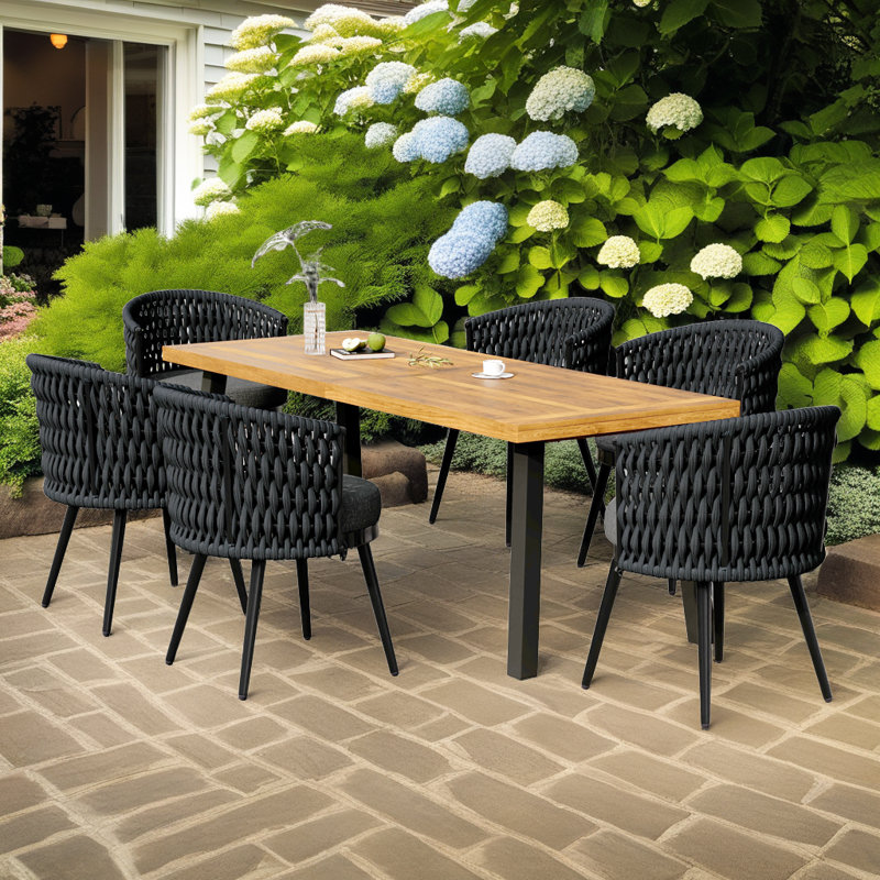 Ensemble repas d'extérieur - table et chaises en corde d'acacia (7 pièces)?, Noir
