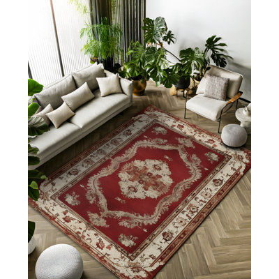 Tapis bourgogne en coton et polyester à imprimé numérique Kaia Collection