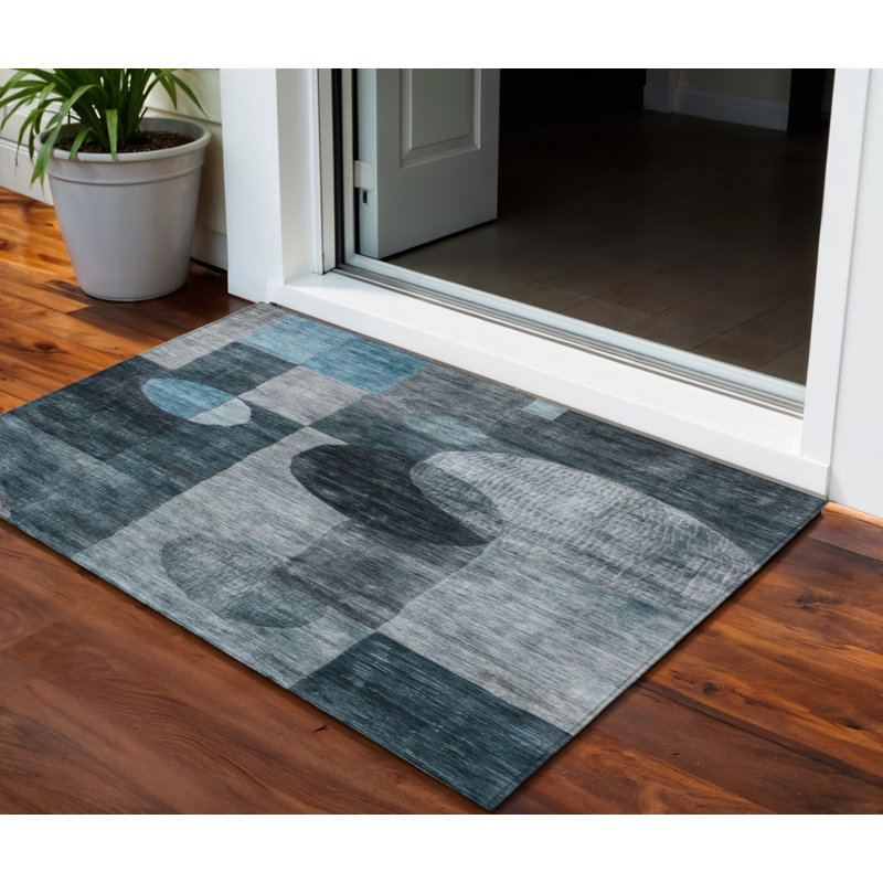 Tapis intérieur / extérieur 3 pi x 5 pi bleu sarcelle et gris anthracite