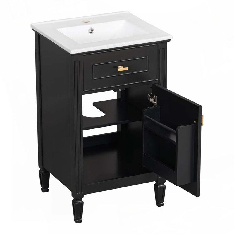 20" Bathroom Vanity with Ceramic Sink, Black