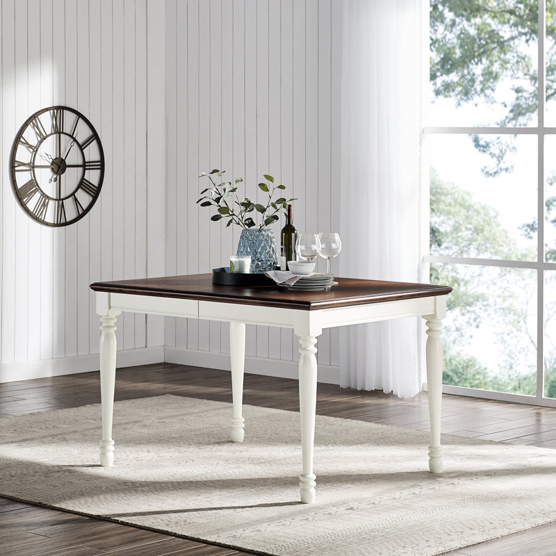 Table de salle à manger en bois d'hévéa massif à rallonge Dunblane, Noyer foncé / blanc vieilli