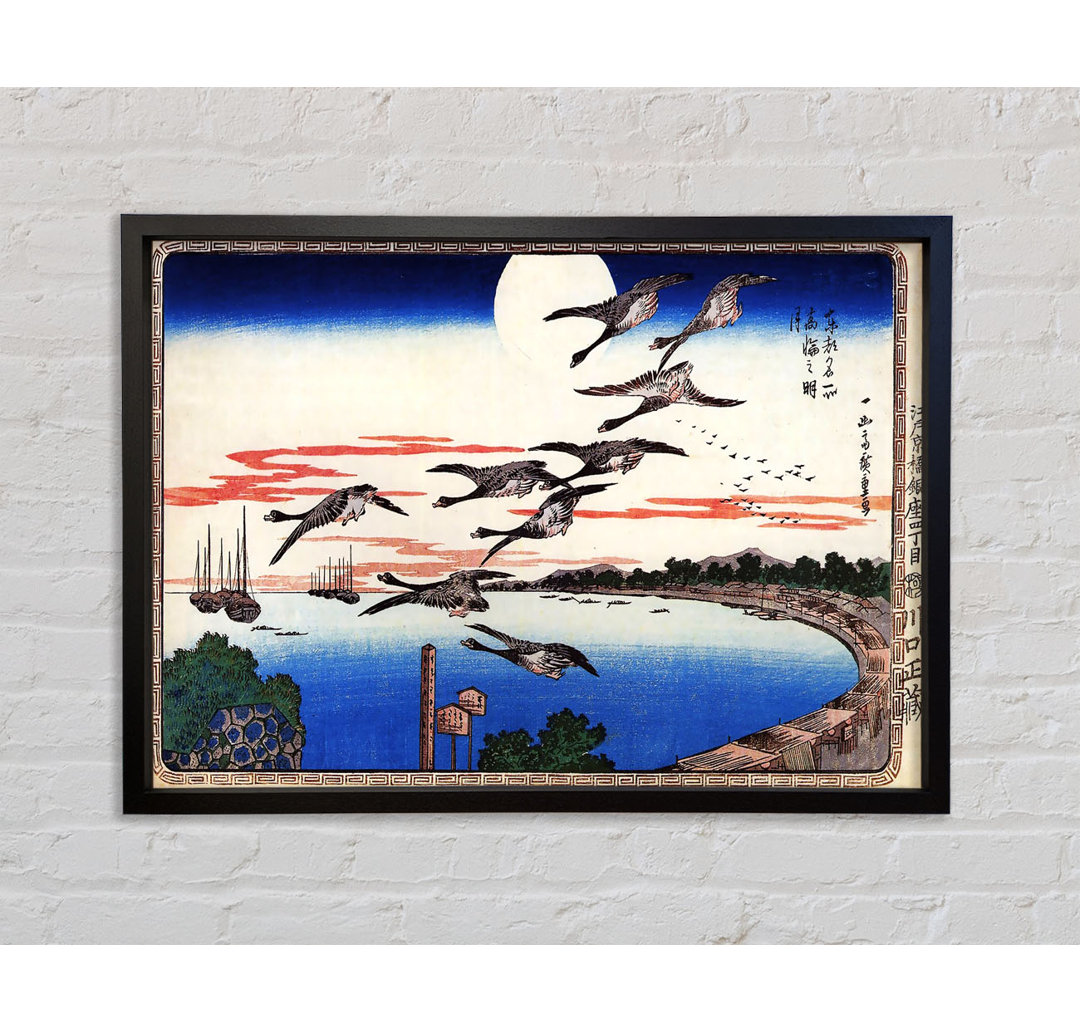 Geese Descending Over A Bay von Hiroshige - Einzelbildrahmen Kunstdrucke auf Leinwand