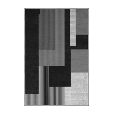 Tapis contemporain gris rayé lavable à la machine Manhasset