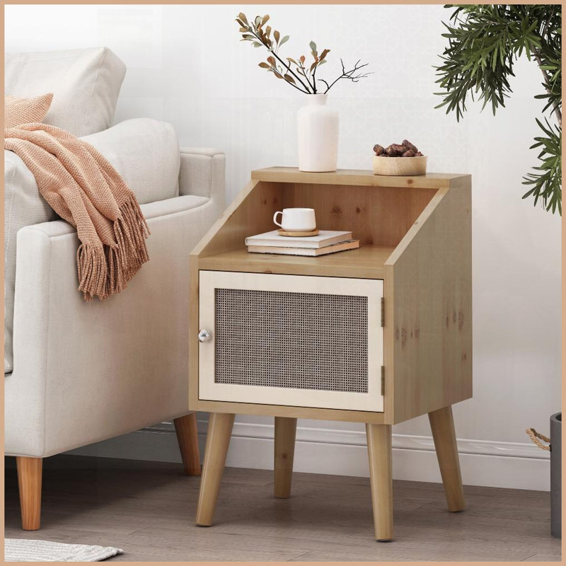 Table basse contemporaine d'aspect bois avec accents en rotin Rangement intégré pour le salon