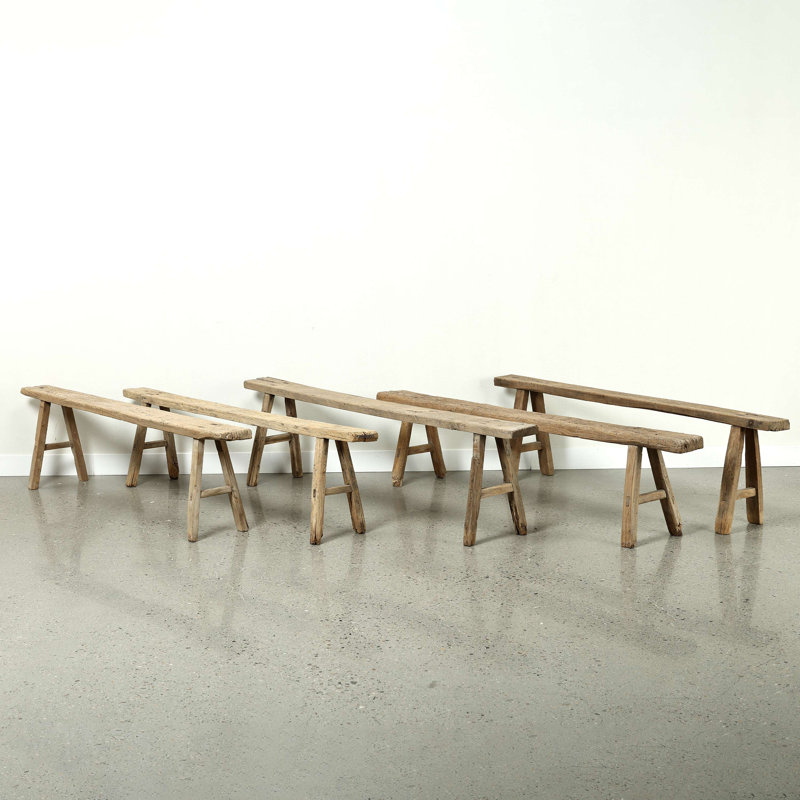 Lily's Living Vintage Noodle Bench, Weathered Natural Wood Finish , 20" H x 75" W x 6" D