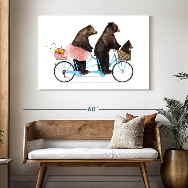 Trois ours à vélo, H 32 po x l 48 po