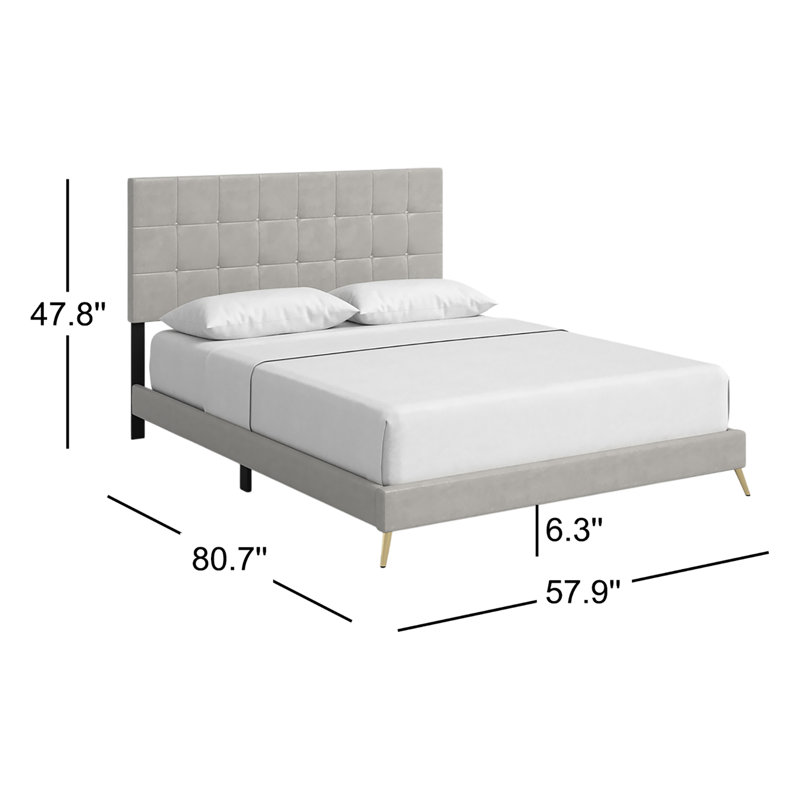 Lit tapissier capitonné standard à profil bas, Gris argenté, Complète