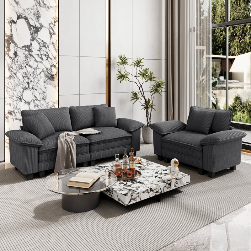 Ensemble de canapé modulaire rembourré 2 pièces, ensemble de canapé surdimensionné avec causeuse et fauteuil