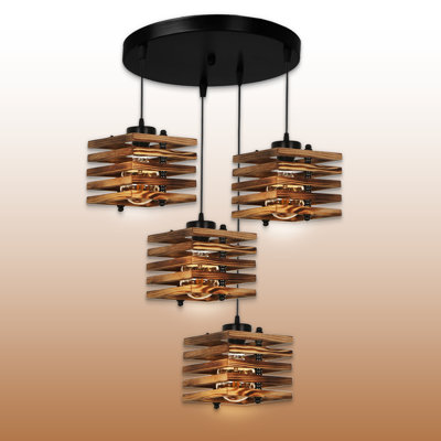 Luminaire suspendu en bois 4 lumières