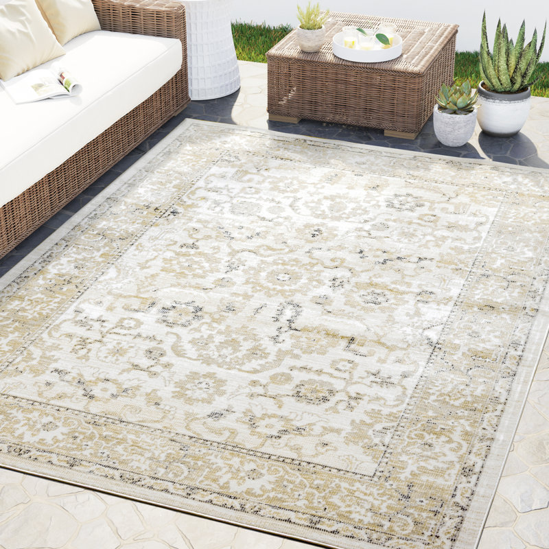 Abani Kyleigh DAL130A Ivory Botanical Medallion Rug, Rectangle 4' x 6'
