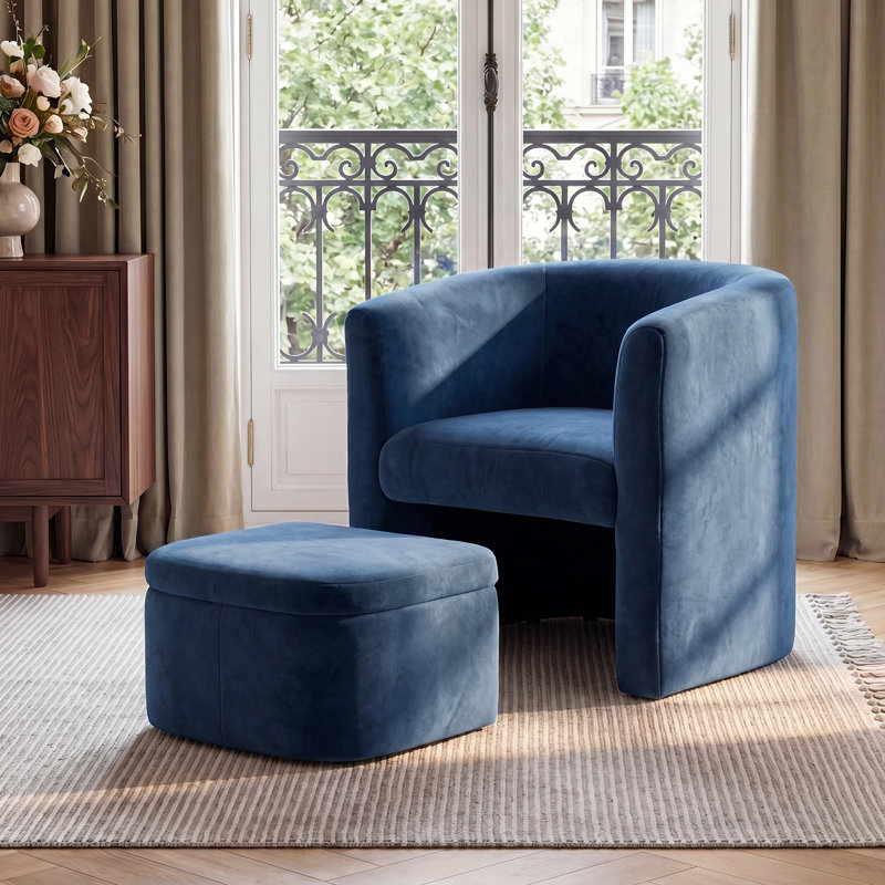 Fauteuil d'appoint et repose-pieds rembourrés Braedin, aucun assemblage requis, Fausse fourrure grise