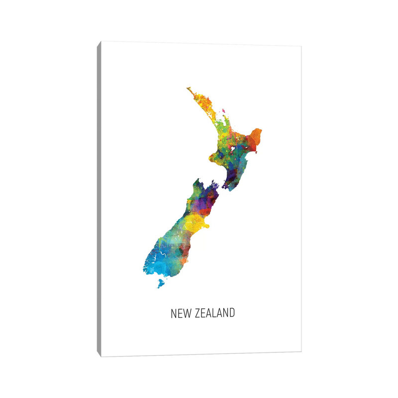 Carte de la Nouvelle-Zélande par Michael Tompsett, impression sur toile tendue, H 60 po x l 40po x P 1,5 po