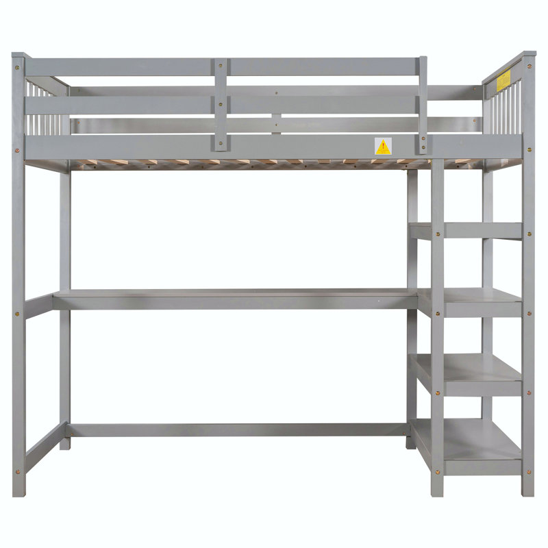 Lit mezzanine simple avec tablettes de rangement, gris