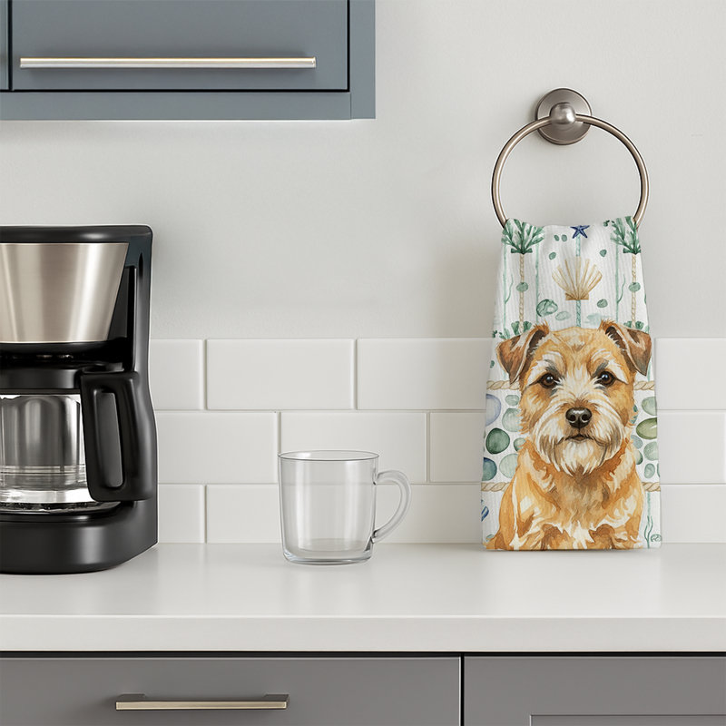 Wheaten Border Terrier Coastal Sea Glass Kitchen Towel, Wheaten Border Terrier