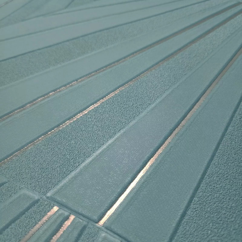 Geo Wave Drop Light Blue Turquoise Silver Metallic Lines Textured Wallpaper Roll