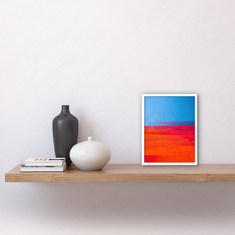 Abstract Minimalist Steps Painting Artwork - Print, White Framed Paper, 25.9cm H x 20.6cm W x 1.5cm D