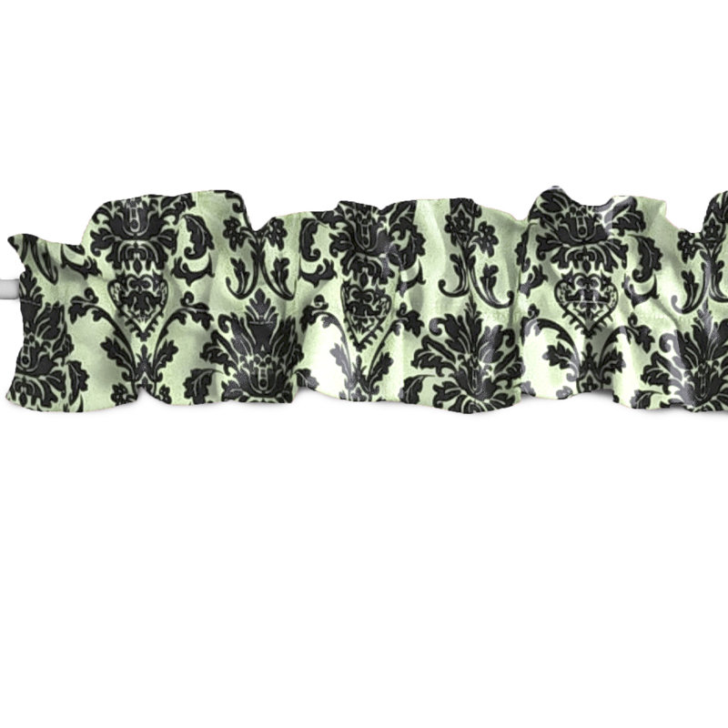 Floral Poplin Damask Curtain Sleeve Topper Window Valance, Tea Green, 144" W x 9" L