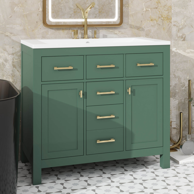 Ensemble de meuble-lavabo 36 po avec lavabo en céramique, armoire simple autoportante avec 4 tiroirs et 2 compartiments