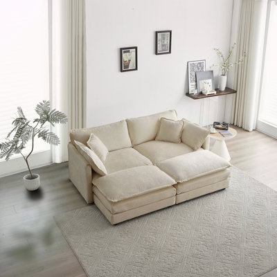 Canapé modulaire rembourré 4 pièces, 1 canapé 2 places 2 pièces et 2 repose-pieds, causeuse 2 places avec repose-pieds en chenille