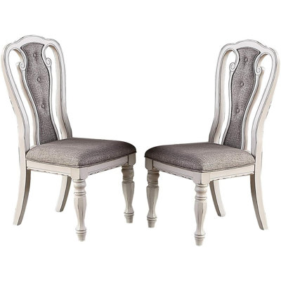 Ensemble de 2 chaises de salle à manger antiques et rembourrées capitonnées gris