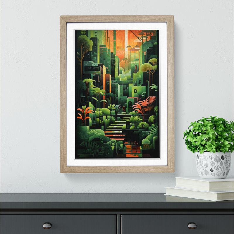 XYZ-FRM-V1223-5386 Rain Forest Constructivism - Single Picture Frame Print on Wood, Oak, 64cm H x 46cm W x 2cm D