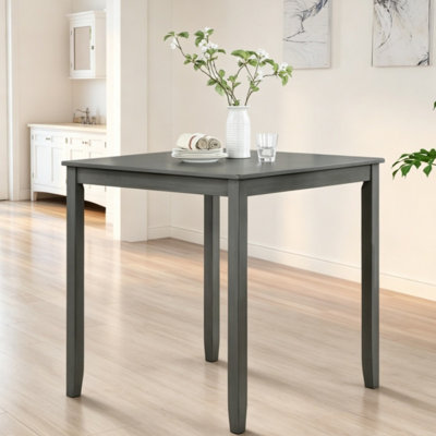 Table de salle à manger carrée en bois gris, hauteur comptoir, table de cuisine gain de place pour 4 personnes, meuble de maison en bois massif pour petits espaces, table seule